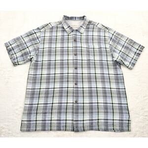 Tommy Bahama Men's Hawaiian Green Gray Plaid Silk Button Up Shirt Size Large